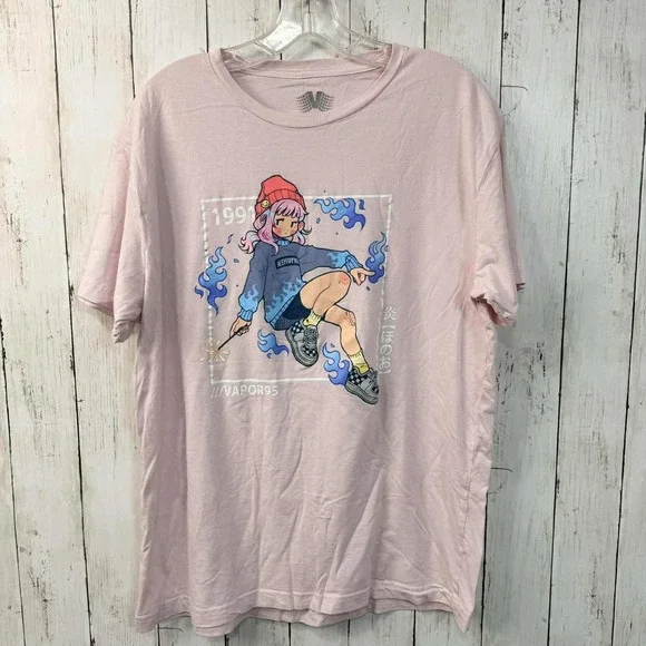 Women's Vapor95 Graphic T Shirt Manga Girl Anime Pink Tee Size Large - Picture 2 of 5